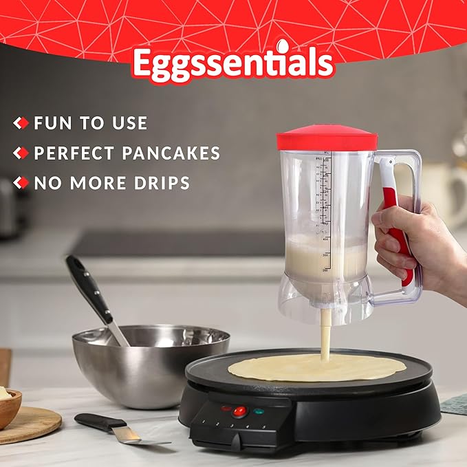 Eggssentials Pancake Batter Dispenser - Batter Dispenser with Squeeze Handle for Cupcakes - Pancakes - Cookie Cakes - Waffles - and Biscuit Separation.