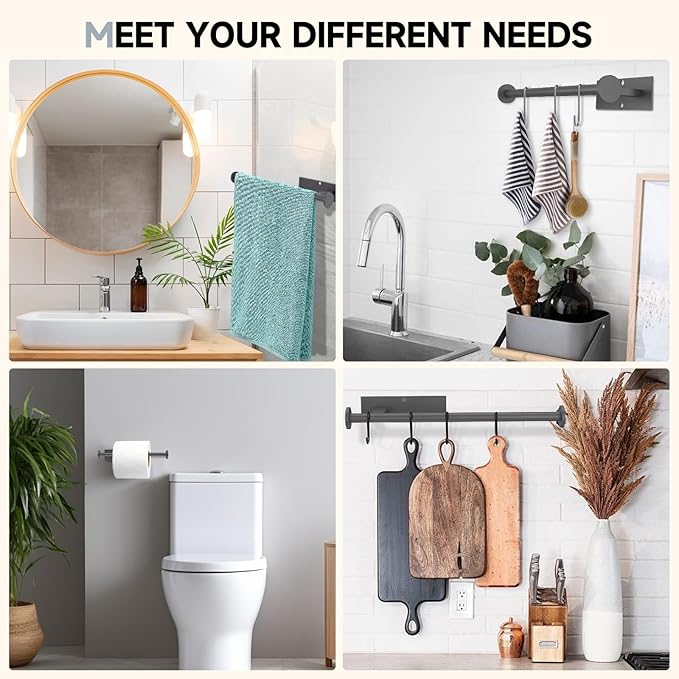 Paper Towel Holder Wall Mount - Self Adhesive No Drill or Drilling, SUS304 Stainless Steel - Kitchen, Bathroom, Sink, Pantry, Fridge (Grey)