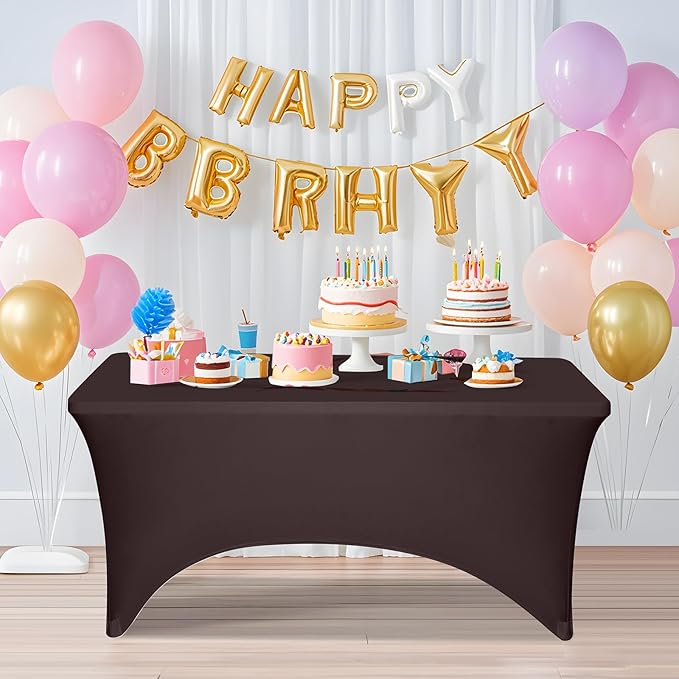 2 Pack 6 Feet Coffee Spandex Tablecloth for Tables, Fitted & Stretch, Washable, Wrinkle Resistant, Perfect for Event, Wedding, Party, Banquet, Cocktail, Festival, and Table Protector