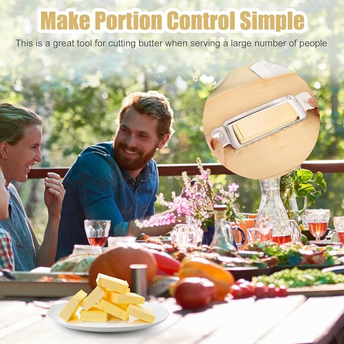 Butter Slicer Cutter, Stainless Steel Ergonomic Cheese Slicer Cheese Even Stick Slicing Tool for Portion Control Cheese Wire Slicer with Portable Grip for Food Square Block Butter(Silver)