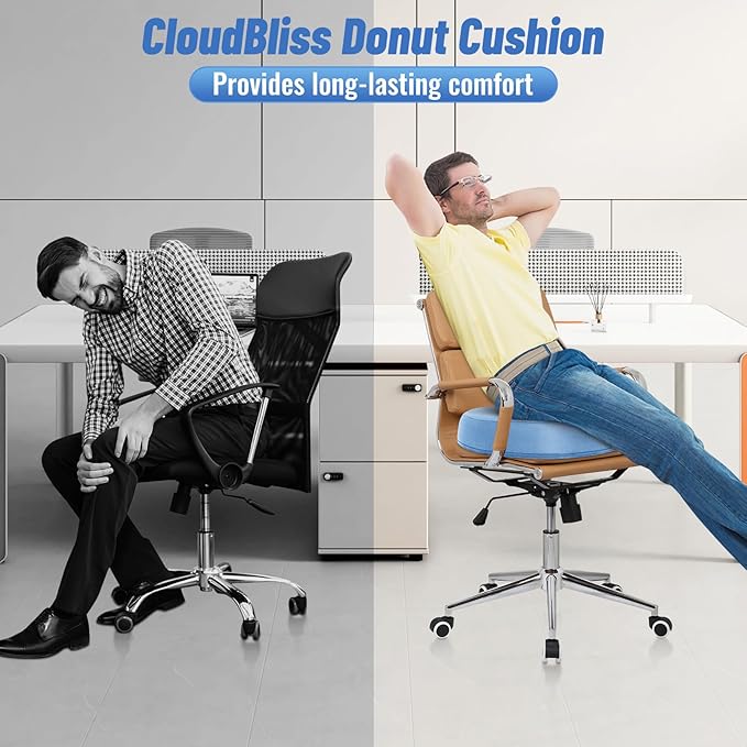 CloudBliss Donut Pillow Seat Cushion Chair Pad for Tailbone Pain Relief and Hemorrhoids, Memory Foam Cushion for Men and Women for Home & Office, Light Blue
