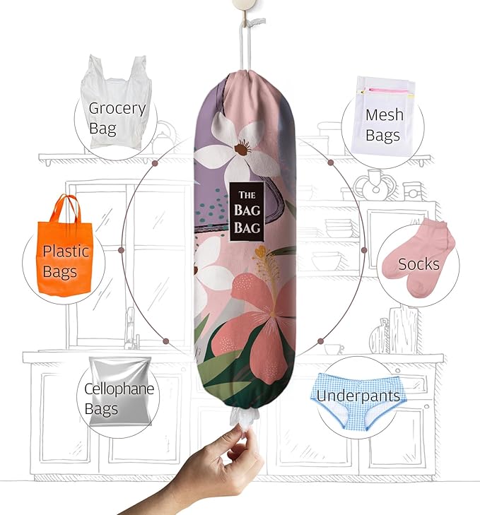 Grocery Bag Holder Abstract Flower Canvas Plastic Shopping Bag Organizer Storage 23"x9"