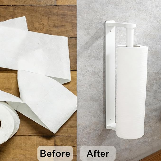 MONEER Kitchen Roll Holder Under Cabinet, Paper Towel Holder, Aluminum Alloy Kitchen Towel Holders, Self Adhesive Kitchen Roll Holder for Kitchen, Bathroom, Living Room (White)