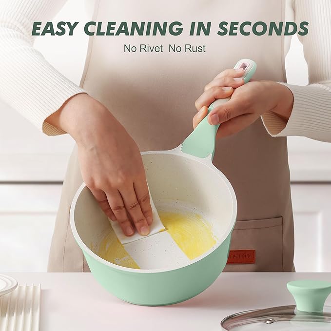 SENSARTE Ceramic Nonstick Saucepan with Lid 2.0 Quarts, Small Cooking Pot with Stay Cool Handle, Induction Compatible Saucepot, Ceramic Coating, Free of Intentionally Added PTFE/PFOA/PFAS, Mint Green