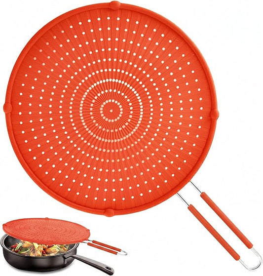 Splatter Screen for Frying Pan, Grease Splatter Guard, Heat-Resistant Splatter Guards for Frying, Silicone Splatter Guard for Everyday Cooking, Dishwasher Safe, Red （16in×12in×0.5in）