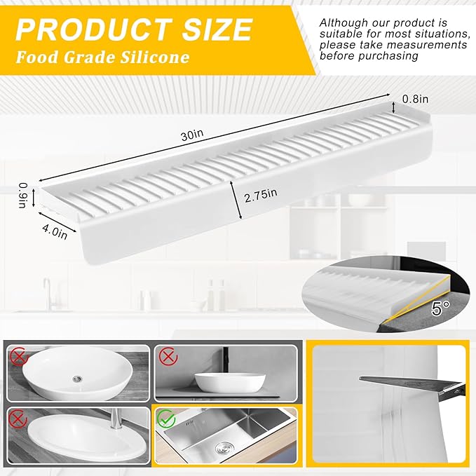 Silicone Sink Edge Protectors - Multifunction Accessories, Splash Guard & Draining Mat for Kitchen, Bathroom Sink, Steel, Granite, Quartz Countertops (Transparent, 4 * 30in)