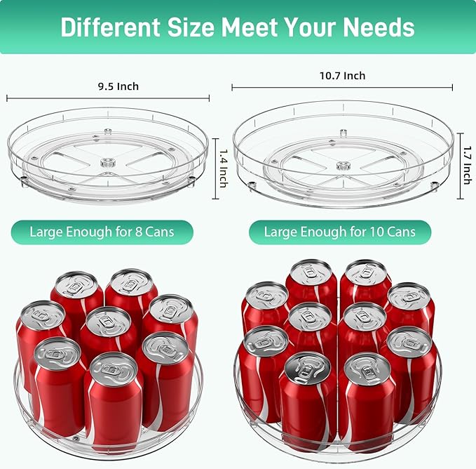 2 Pack Lazy Susan Organizer, 9.5" 10.7" Lazy Susan Turntable for Cabinet, Refrigerator Organizer and Storage for Pantry, Closet, Countertop, Non-Skid Fridge Organizers