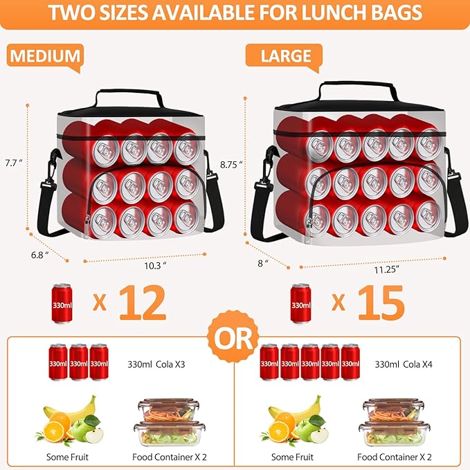 Vankor Large Insulated Lunch Bag for Men Women kids, Reusable Lunch Box kids Leakproof with Adjustable Shoulder Strap for Work Teacher School Picnic Beach Travel, Black