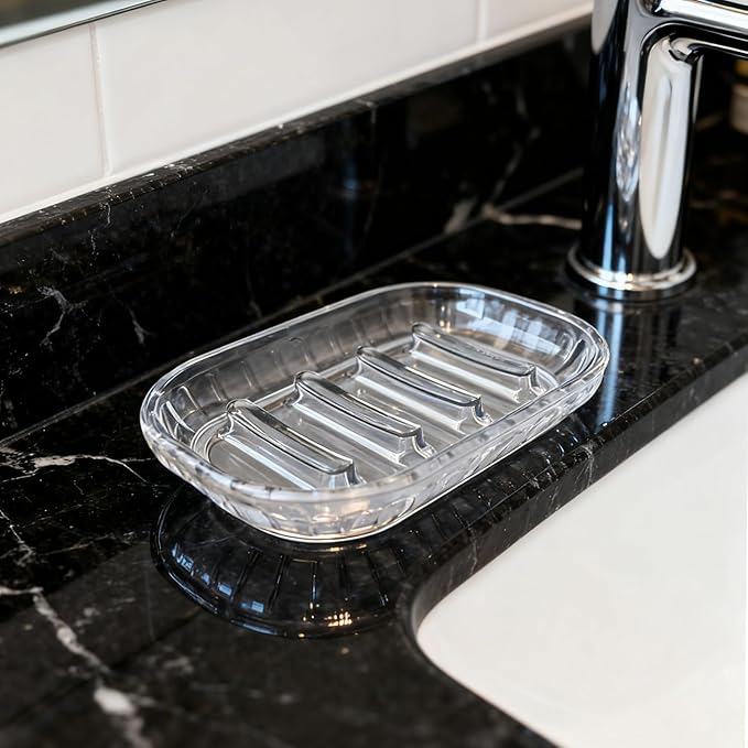 AMUONTY 2 Pack Soap Dish Holder for Bar Soap, Bathroom Soap Dishes Bar Soap Holder Tray, Soap Dishes for Shower Bathroom, Kitchen Sink Soap Dish, Clear