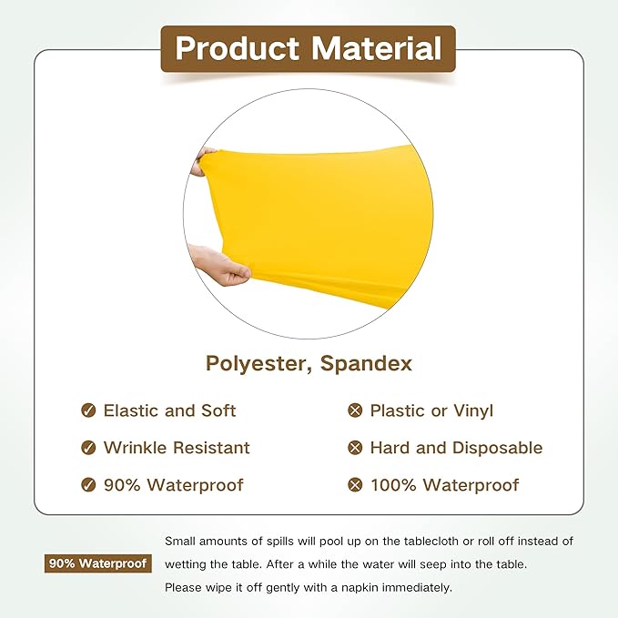 Square Fitted Table Cover Elastic Tablecloth Stretch Spandex Table Top Cover Tables Topper Cap for Dining Kitchen Home Party Yellow 36X36 Inch