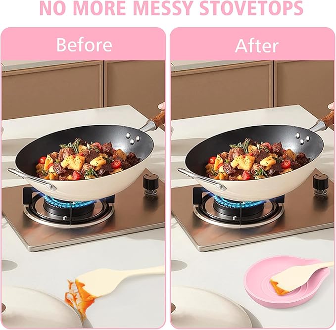 Silicone Spoon Rest for Stove Top - BPA-Free, Heat-Resistant Spoon Holder - Spoon Rest for Kitchen Counter - Large Cooking Utensil Rest for Spoons, Spatulas, Ladles or Tongs - Pink