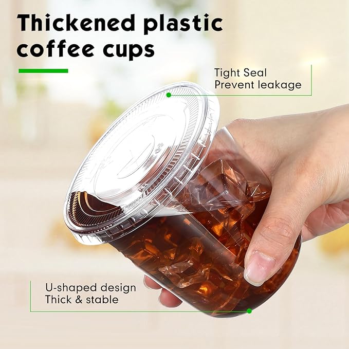 Baderke 25 Set Plastic Cups with Lids and Straws, Disposable Plastic Iced Coffee Cup for Cold Beverage Juice Smoothie Crystal for Coffee Shops Party Catering(Clear,12 oz)