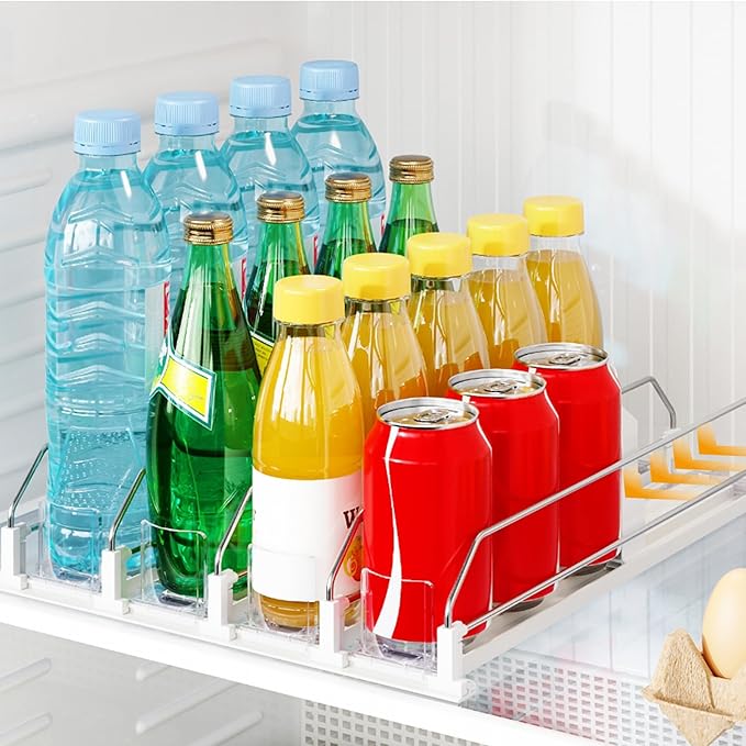 Drink Organizer for Fridge, Automatic Drink Dispenser for Fridge, 12-20oz Soda Can Dispenser for Refrigerator, Soda Can Organizer for Pantry Holds up to 20 Cans, 4 Row