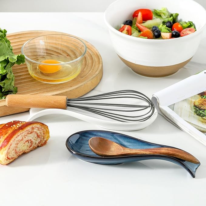 Ceramic Spoon Rest for Stove Top,Large 8.7 Inch Spoon Holder for Kitchen Counter,Porcelain Utensil Rest for Thankgiving and Christmas Gift,Dishwasher Safe and Heat-Resistant,Blue(1 PC)