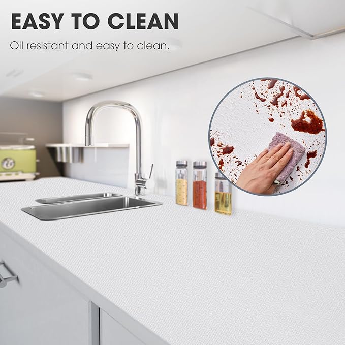 Drawer and Shelf Liner, Non-Slip Kitchen Cabinet Liners Non-Adhesive Thick Strong Grip Waterproof Washable Mats Protect Dresser Shelves Cupboard Bathroom Cabinets, White, 18 in X 30 FT