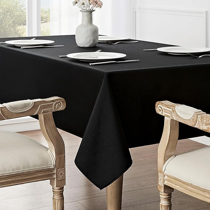 Veblandy Rectangle Tablecloth Waterproof 52x70 inch Linen Textured Table Cloth Stain and Wrinkle Resistant Washable, Decorative Fabric Table Cover for Dining, Party and Camping, Black