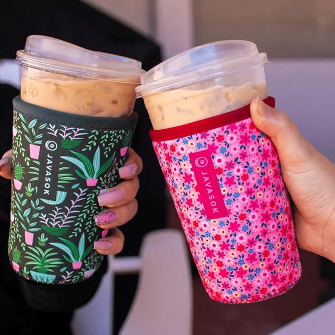 Sok It JavaSok Iced Coffee & Cold Soda Insulated Neoprene Cup Sleeve (Green Living, Medium: 22-28oz)