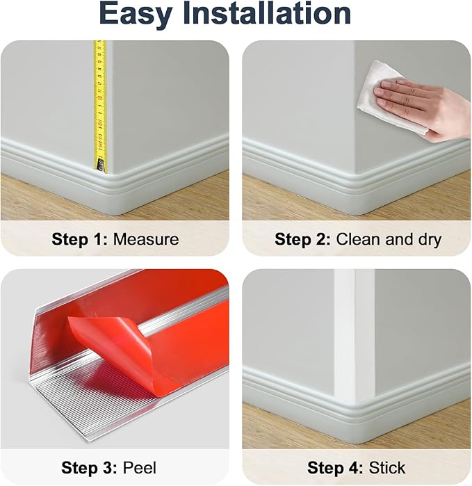 4PCS 45" Aluminum Metal Corner Protectors, Self Adhesive Corner Guards, Metal Wall Edge Protector Strip, Furniture Corner Protectors, Wall Cabinet Baseboard Decoration 45" x 2" (Silver)