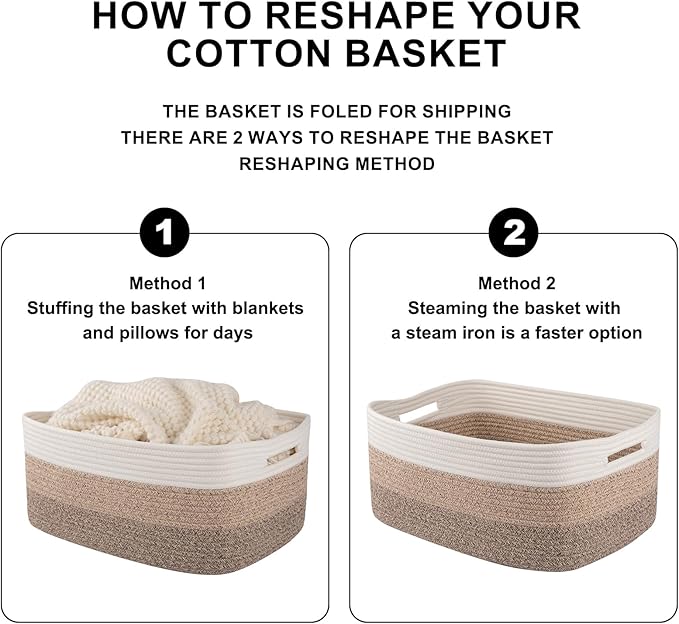 OIASKET Large Storage Basket for Organizing, Woven Rope Basket for Shelves, Closet Organizer Bins for Clothes, Blanket, Toys, Baby Nursery Storage, 17.7" x 13" x 7.87", 2 Packs Gradient Yellow