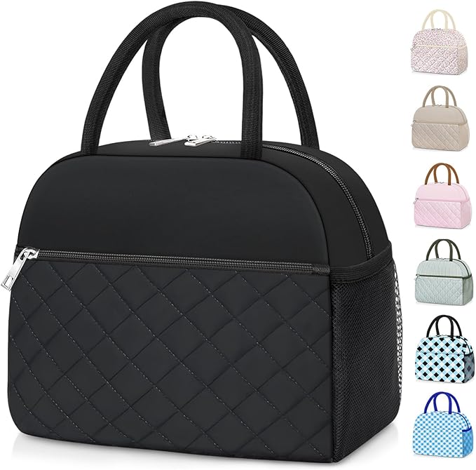 KUBYA Lunch Bag Lunch Box for Women Men Insulated Reusable Large Lunch Tote Bag Adult Leakproof Simple Cooler Bag for Office Work Picnic Beach or Travel, Black