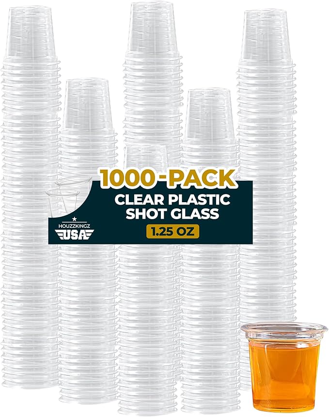 Plastic Shot Glasses Disposable 1.25 Oz – 1000 Clear Plastic Shot Glass Cups Bulk for Liquors, Wine Tasting, Jello, Tequila, Mini Small Cocktail Margarita Sample Sauce Cups for Parties, Everyday Use