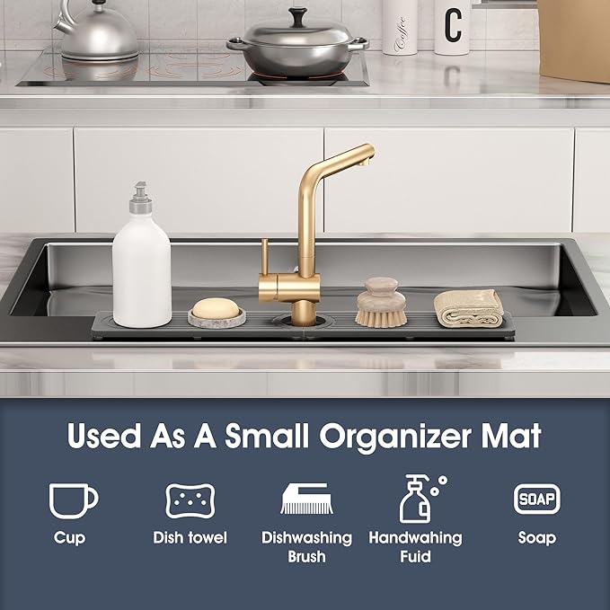 Quick Drying Stone Faucet Mat for Kitchen Sink - Diatomite Sink Mat Absorbing Stone Tray for Bathroom Counter, Sink Faucet Splash Guard Water Protector Matt for Kitchen Counter(Gray, 23.6" x 3.9")
