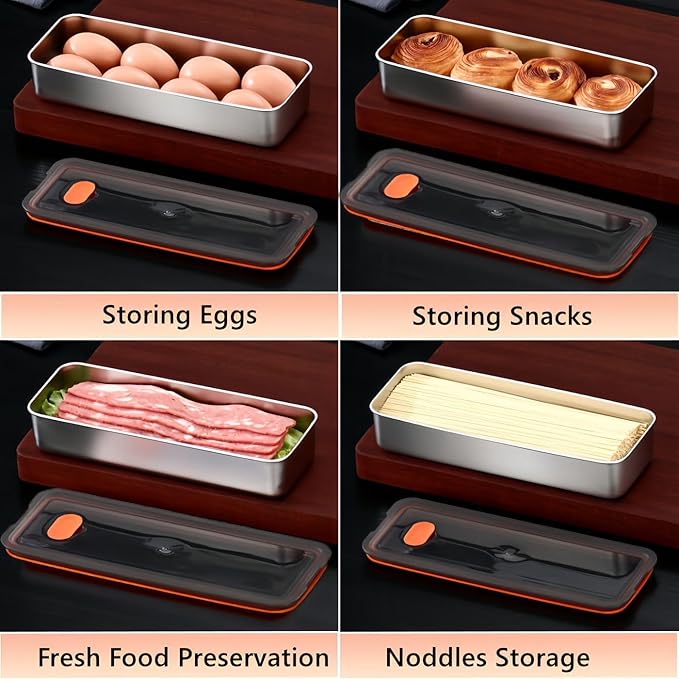 Bacon Container for Refrigerator, Bacon Storage Containers with Lids Airtight, Stainless Steel Airtight Deli Meat Storage Containers for Fridge, Long Container for Kitchen Food Storage (GrayLid)