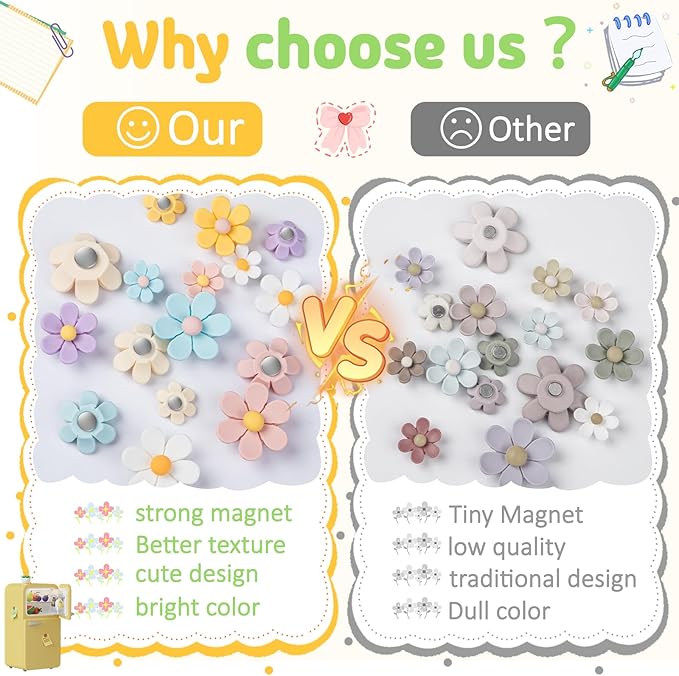 Homestheix - 3D Flower Magnets for Fridge 16 Pcs - Fridge Magnets Cute - Strong Refrigerator Magnet - Adorable Decorations for Office - Colorful Kitchen Decor - Cute Desk Accessories for Whiteboard