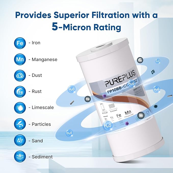 PUREPLUS 5 Micron 10" x 4.5" Whole House PP Sediment Resin Composite Water Softener Filter Cartridge for GE FXHTC,GXWH40L,GXWH35F,GNWH38S,Culligan RFC-BBSA,WRC25HD,Pentek RFC-BB,2Pack