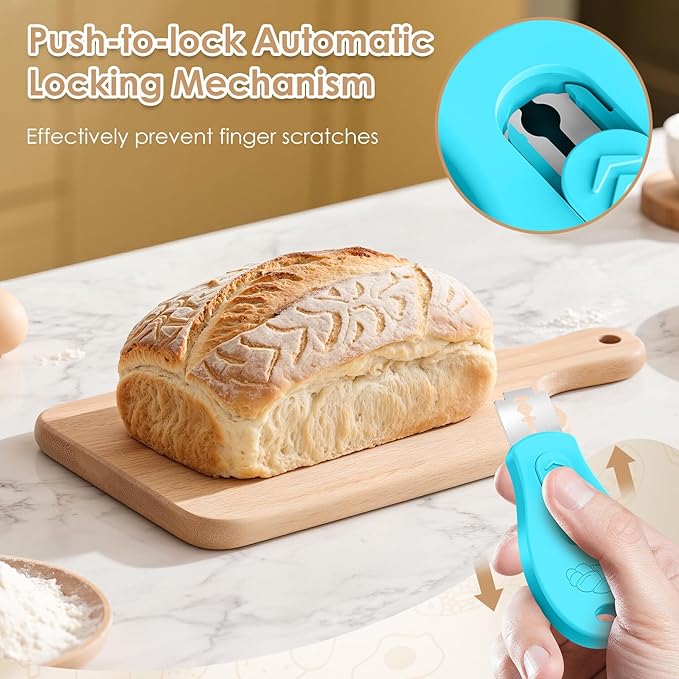 Bread Lame Sourdough Scoring Tool, Extractable & Magnetic Bread Scoring Tool, Scoring Knife for Bread Baking, Bread Razor for Homemade Bread, Sourdough Scorer Tool, Includes 5 Razor Blades-Blue