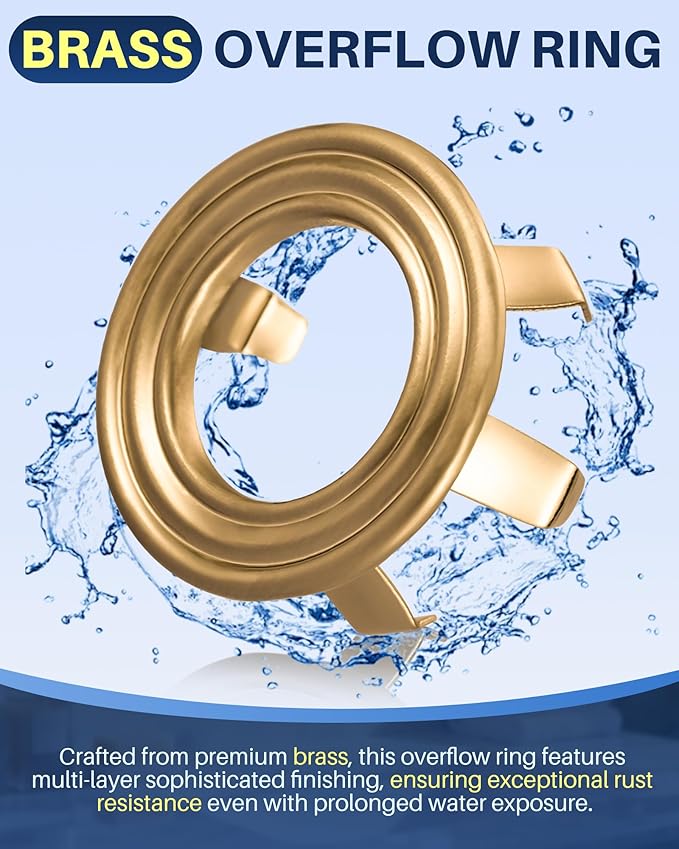 Sink Overflow Ring Brushed Gold: 2 Pack Solid Brass Bathroom Sink Overflow Trim Cover, Hole Insert Caps Replacement for Bathroom Kitchen Vanity Basin