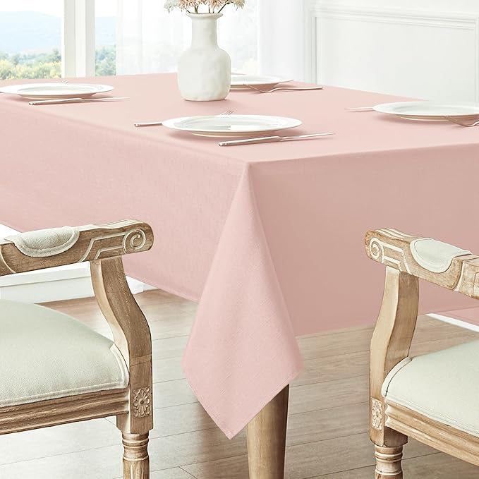 Veblandy 2 Pack Rectangle Tablecloth, 60x104 inch, Water Resistant Wrinkle Free Linen Textured Table Cloth Washable, Decorative Fabric Table Cover for Dining, Party and Camping, Pink