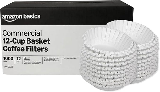 Amazon Basics Commercial 12-Cup Basket Coffee Filters, 1000 Count, Fits Bunn and Most Basket-Style Coffeemakers, White