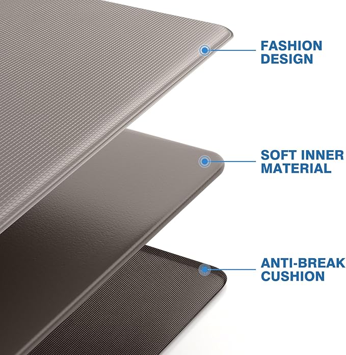 StepRite Kitchen Mats, 2PCS Kitchen Rugs, Cushioned Anti Fatigue Kitchen Mats for Floor, Non-Slip Standing Desk Mat, Waterproof Kitchen Rug Set for Kitchen, Floor, Office, 17.3"x30"+17.3"x59", Khaki