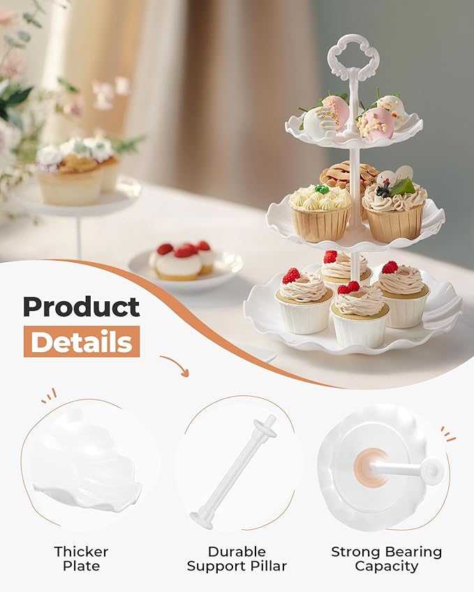 Kootek Dessert Cupcake Stand, 10pcs Dessert Table Display Set, 3 Tiered Cup Cake Holder Tower Stand Riser& Cookie Serving Trays for Wedding, Tea Party, Birthday, Baby Shower