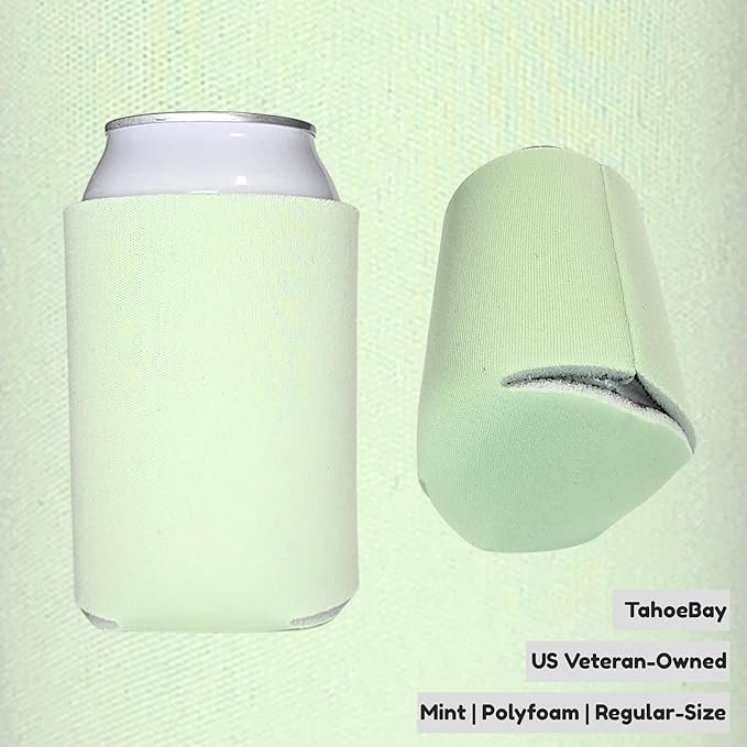 TahoeBay Bulk Blank Beer Can Cooler Sleeves (50-Pack) Sublimation Blanks for Vinyl Plain Soft Foam Can Sleeves Coolers for Soda Cans & Bottles Black, White, Assorted Solid Color (Mint)