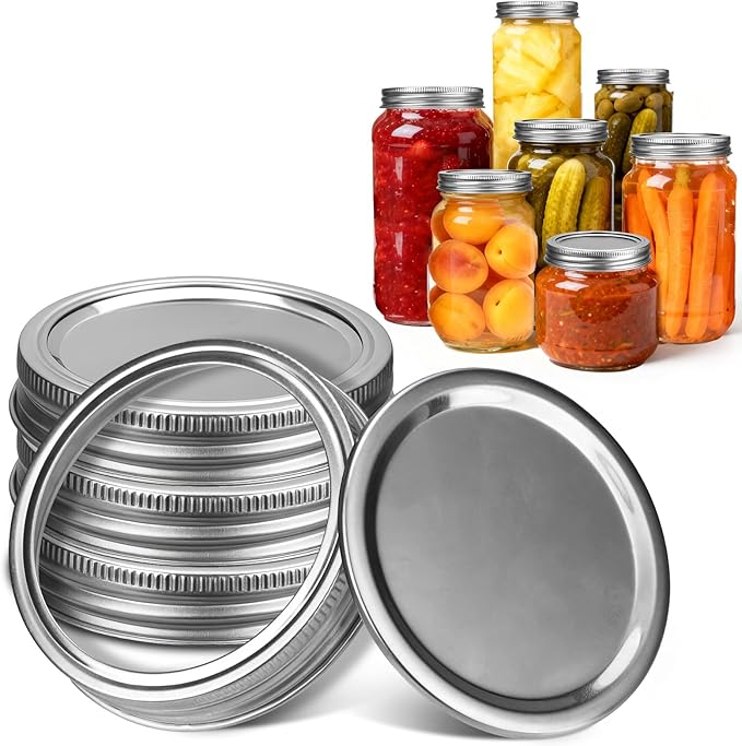 Palksky Stainless Steel Regular Mouth Canning Lids and Rings, Airtight/Rustproof Mason Jar Lids with Bands Set of 4