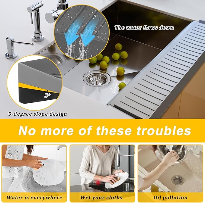 Silicone Sink Edge Protectors - Multifunction Accessories, Splash Guard & Draining Mat for Kitchen, Bathroom Sink, Steel, Granite, Quartz Countertops (Gray, 4 * 24in)