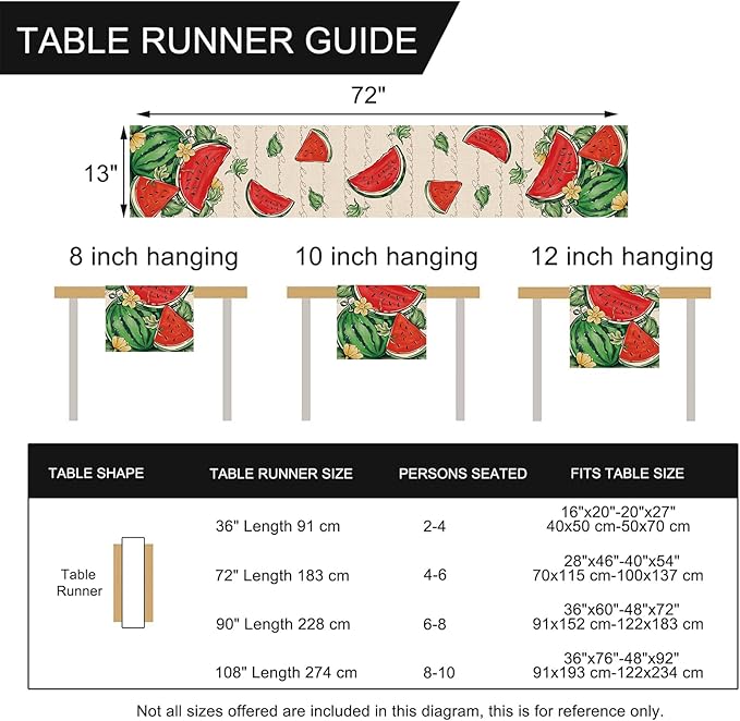 Seliem Hello Summer Watermelon Table Runner, Tropical Fruit Kitchen Dining Table Decor, Seasonal Burlap Home Decoration Indoor Outdoor Party Supply 13 x 72 Inch