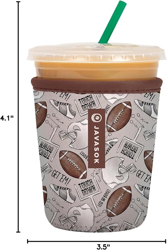 Sok It JavaSok Iced Coffee & Cold Soda Insulated Neoprene Cup Sleeve (Football, Small: 16-20oz)