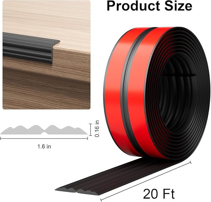 Wall Corner Protector & Edge Guard，Peel and Stick Wall Trim Moulding Inside & Outside Corner Molding Trim Caulk Strip, Self Adhesive Trim for Wall Edge,Ceiling,Countertop, 1.6” W x20’ L，Black