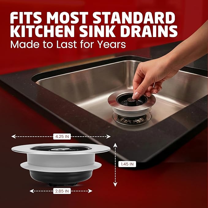 SinkShroom Kitchen Sink Drain Strainer, 2-in-1 Pop-Up Sink Stopper & Strainer with Removable Anti-Clog Basket, 304 Stainless Steel, Fits 3"-3.4" US Standard Drains, Easy Clean Food Catcher