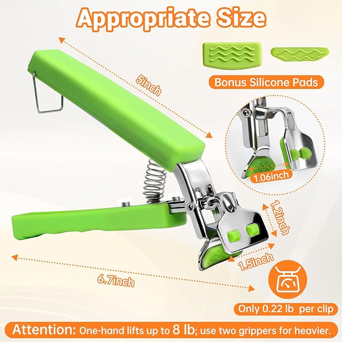 2 Pack Hot Plate Gripper Clips Holder Tongs for Moving Hot Plate Bowls Pizza Pan Air Fryer Microwave Oven with Food Out, Green