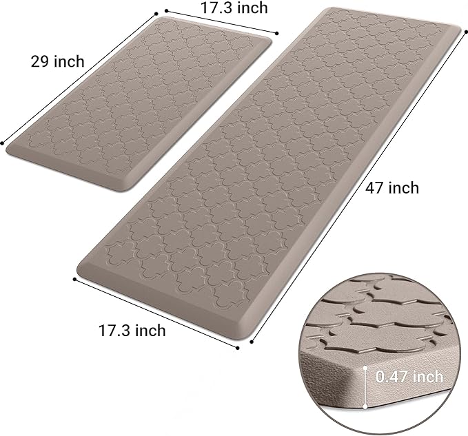 Kitchen Mat [2 PCS] Cushioned Anti-Fatigue Floor Mat Water Resistant Non-Skid Ergonomic Comfort Foam Rugs Standing Mat for Kitchen Floor Office Sink Laundry(Khaki)
