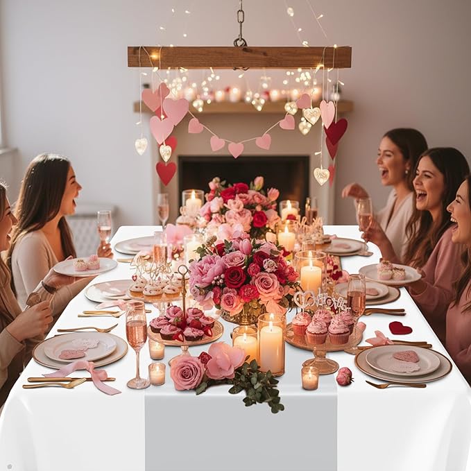 Smiry Plastic Table Cloth Disposable 8 Pack, 54 x 108 Inch Rectangle Waterproof Tablecloth, Printed Gold Table Runner Style for Birthday Weeding, Party, Leakproof & Sturdy, White and Sliver