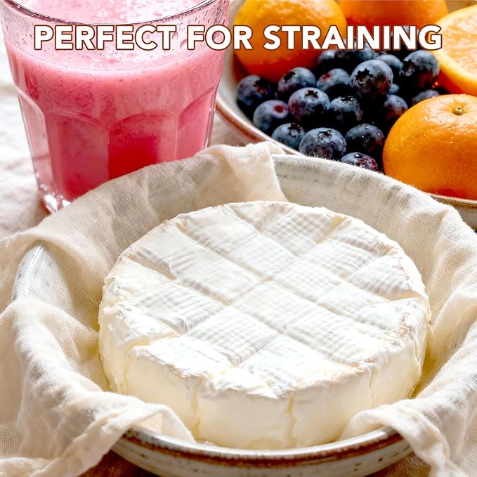 10 PCS Cheesecloth, 20x20 Inch – 100% Unbleached Cotton, Reusable Hemmed Cheese Cloths for Straining, Nut Milk, Baking and Cheese Making (Grade 100)