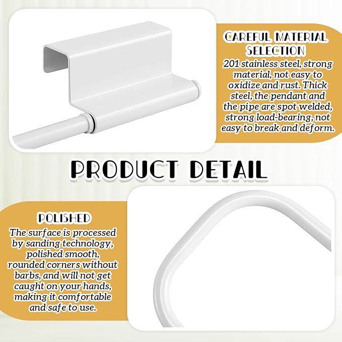 12.4 Inches Cabinet Door Paper Towel Holder Camper Under Sink No Drilling Paper Towel Storage and Dispenser for RV Kitchen Bathroom Laundry Room, Stainless Steel(White,1 Pcs)