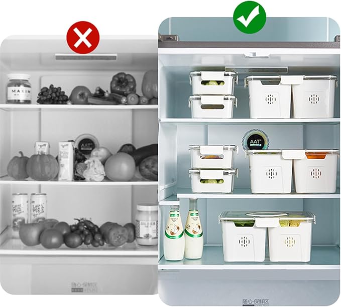 RTHIEAI Refrigerator Organizer With Lids (2 Compartments), Fridge Storage, Fridge Organizers And Storage Clear, Fridge Organization, Storage Containers, Stackable With Lid Fridge Organizers