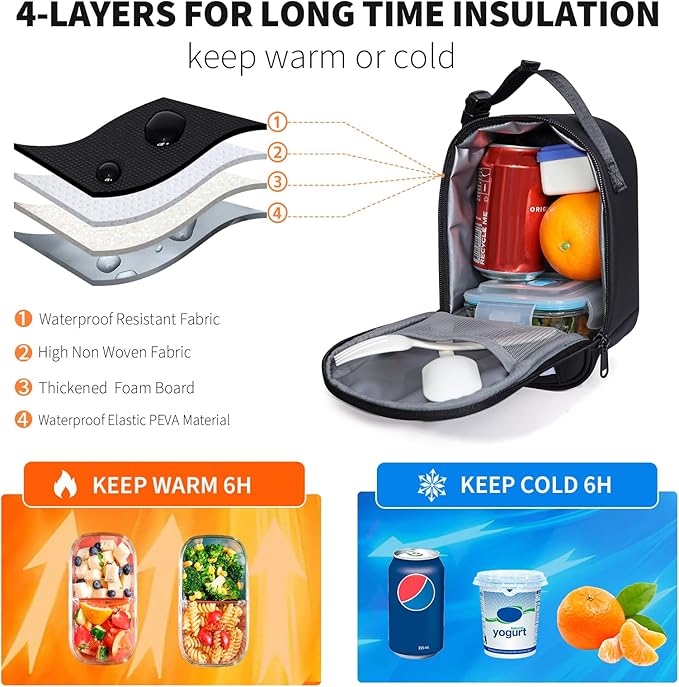 NOL Natural Organic Lifestyle Insulated Lunch Bag for Adult - Snack Bag Lunch Cooler Bag Soft Lunch Tote Bag for Work, Black