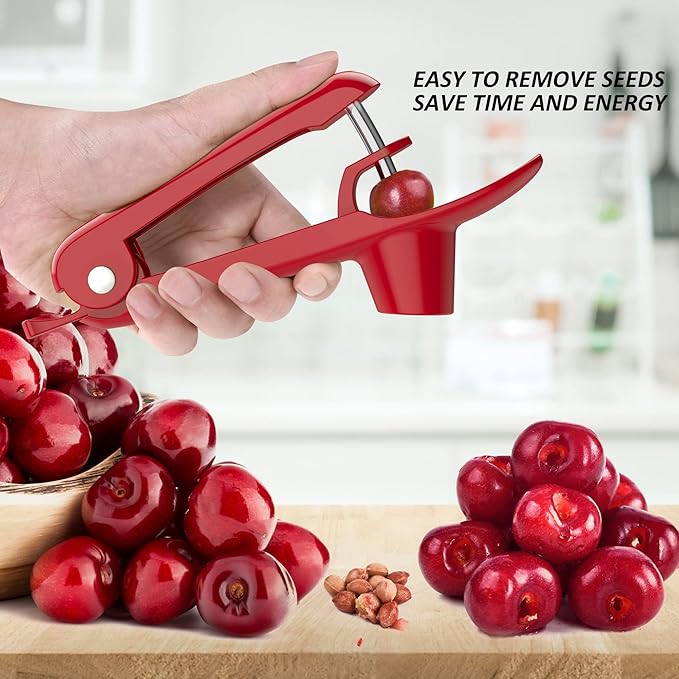 Cherry Pitter - UCMORX Stainless Steel Cherries Pitter Tool Cherries Corer Cherry Remover for Making Cherry Jam with Lock Design(Red)